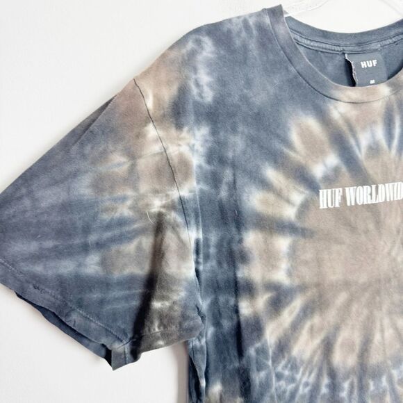 HUF WORLDWIDE | Dark Blue & Taupe Tie Dye Crewneck T-Shirt Men’s Size Medium - Picture 2 of 8